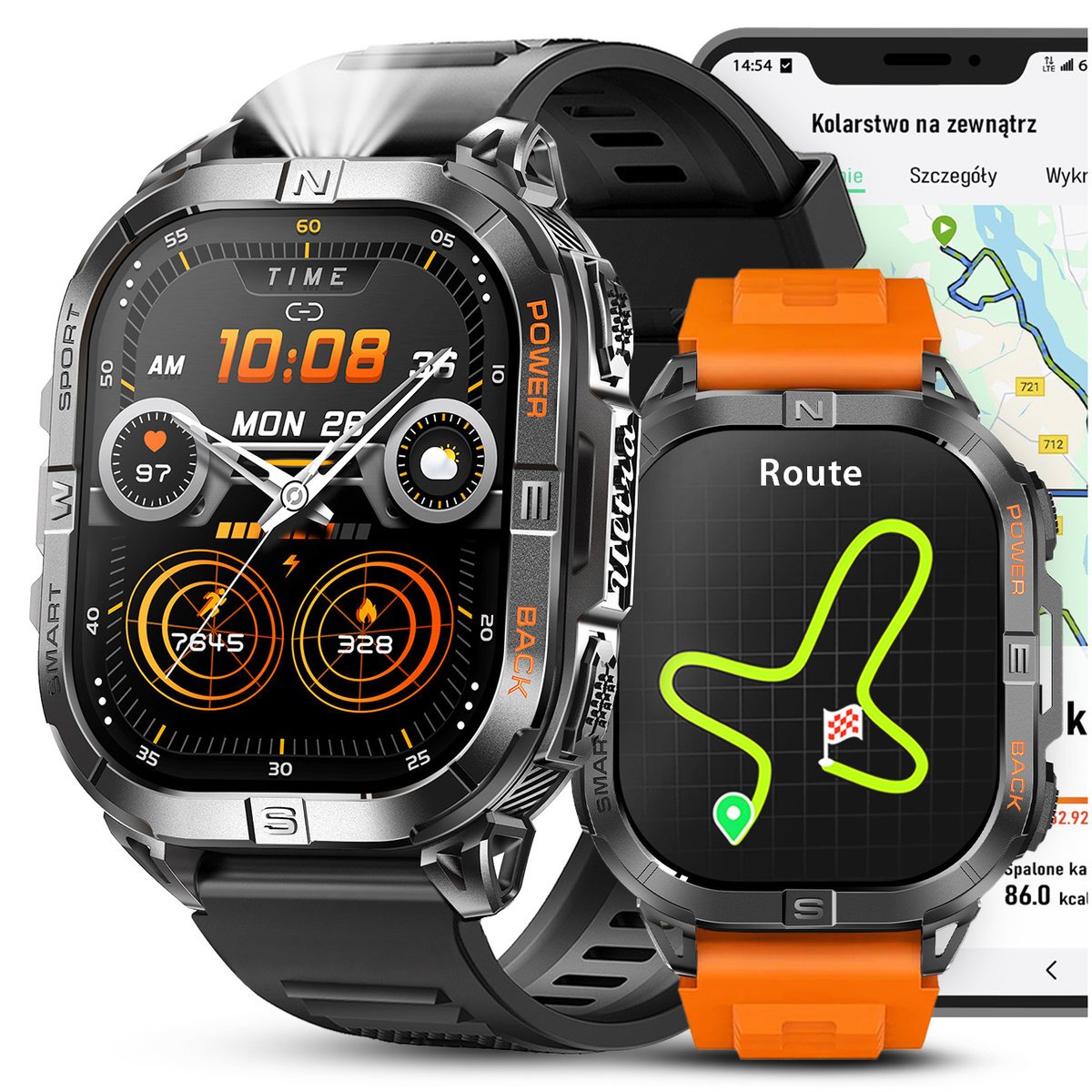 SMARTWATCH ZEGAREK MĘSKI GPS WODOODPORNY LATARKA ROZMOWY DWA PASKI MENU PL