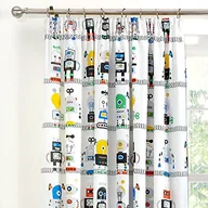 Firany i zasłony dla dzieci - Bedlam - Roboty - dzieci para zasłon plisowanych ołówków - 168 x 183 cm w kolorze niebieskim - miniaturka - grafika 1
