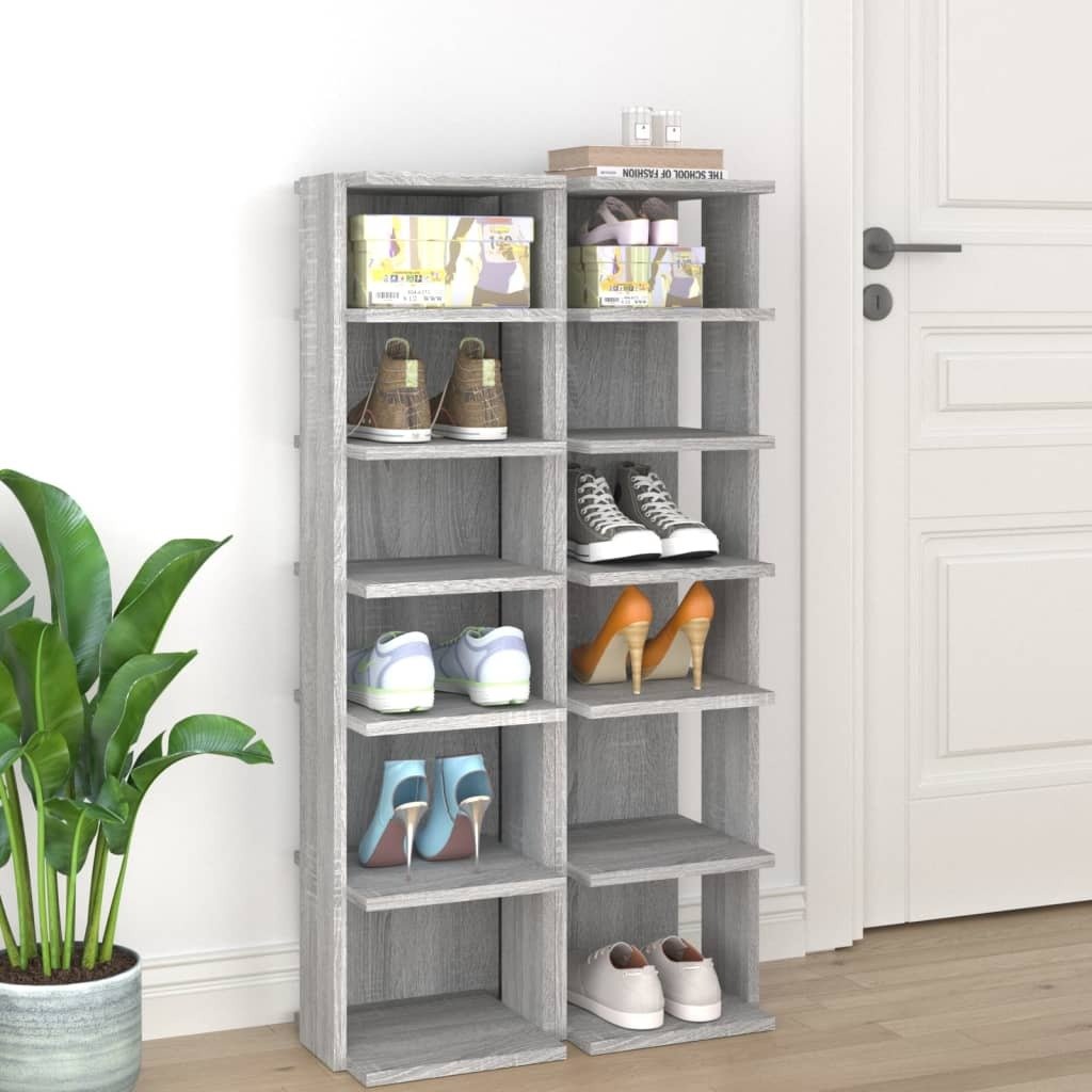 vidaXL Półki na buty 2 szt. Szara Sonoma 27,5x27x102 cm Materiał drewnopochodny - Stojak na buty - Półki na buty - Przechowywanie butów - Szafka na buty