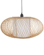 Oprawy, klosze i abażury - BELIANI Lampa wisząca naturalna bambusowy klosz czarna podstawa żelazna lampa sufitowa boho oświetlenie do salonu jadalni - miniaturka - grafika 1
