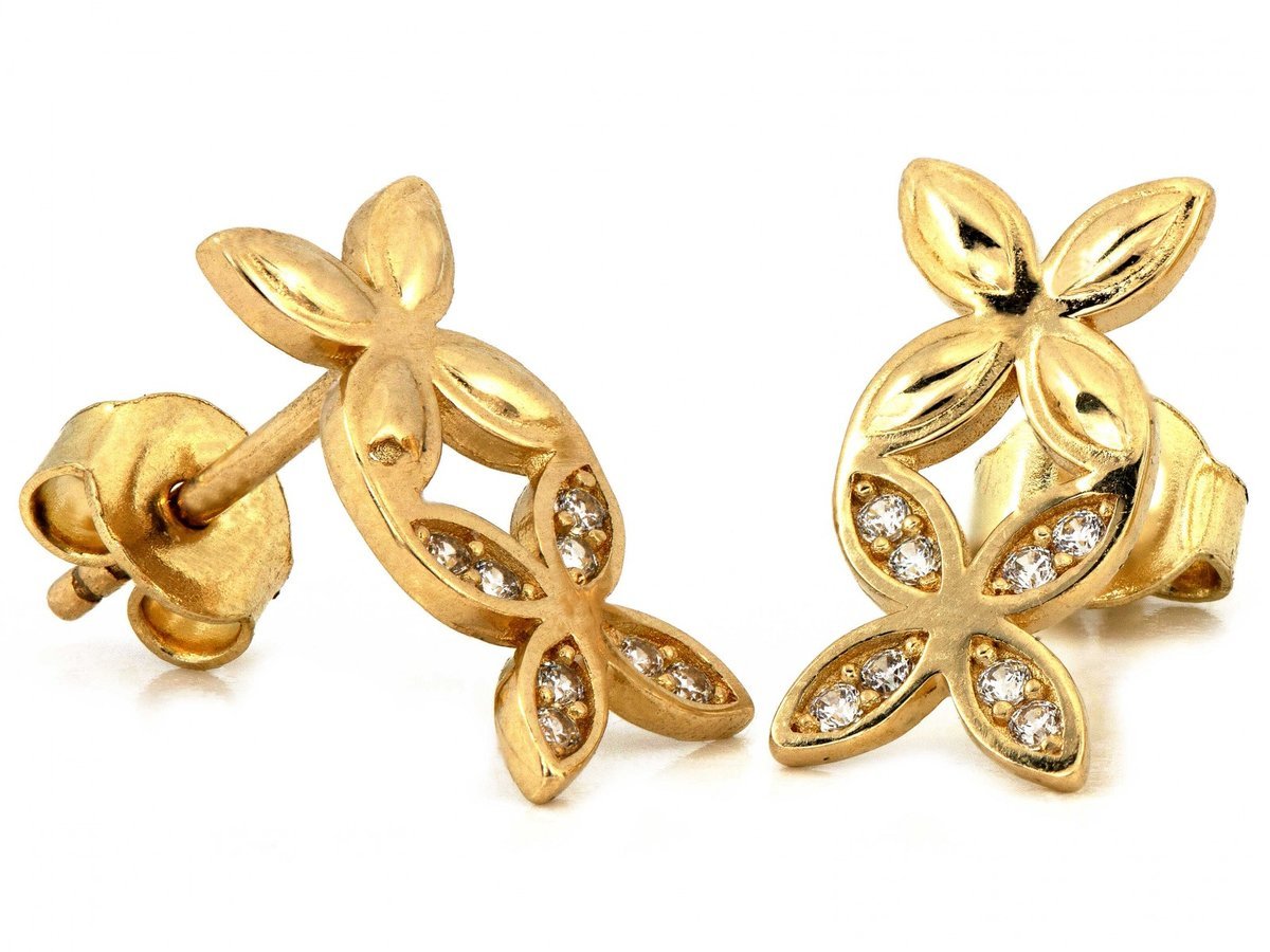 Złote kolczyki 585 dwa kwiatki na sztyfcie przy uchu 1.71g