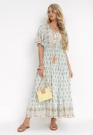 Sukienki - Miętowa Sukienka Maxi z Gumką i Sznurkiem z Chwostami w Pasie Maryse - Born2be - miniaturka - grafika 1