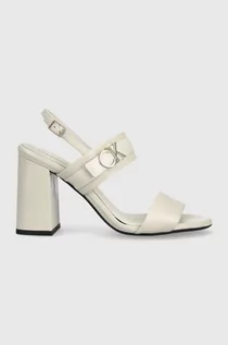Sandały damskie - Calvin Klein sandały skórzane BLOCK HL SANDAL 85HH W/HW kolor biały HW0HW01486 - grafika 1