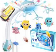 Zabawki interaktywne dla dzieci - Karuzela Do Łóżeczka 500 Melodii Projektor + Pilot Niebieski U510N - miniaturka - grafika 1