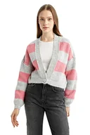 Swetry damskie - DeFacto Kardigan normalny krój dla kobiet kardigan dla topów damski (PINK, M), Rosa, M - miniaturka - grafika 1