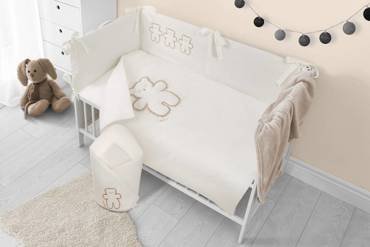 Belisima Leoś ecru pościel 5-częściowa dla niemowląt, bawełniana i