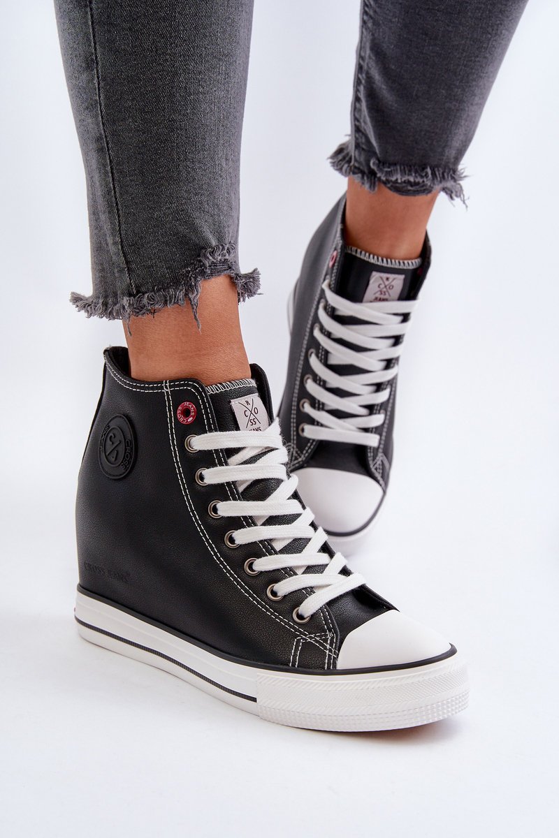 Trampki Damskie Na Koturnie Cross Jeans NN2R4005 Czarne-38