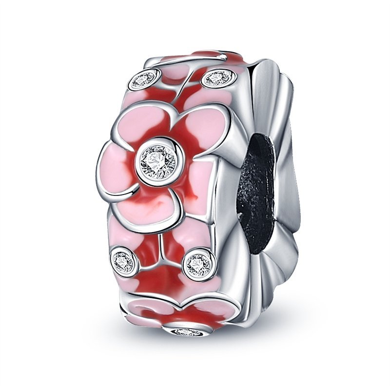 Charms Zawieszka SREBRO 925 koralik Różowy Kwiat Bratek