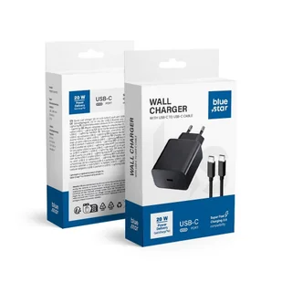 Ładowarka Sieciowa Blue Star ze złączem USB C i kablem typ C - 3A 20W z funkcją ładowania PD i QC 4.0 - Akcesoria do smartwatchy - miniaturka - grafika 1