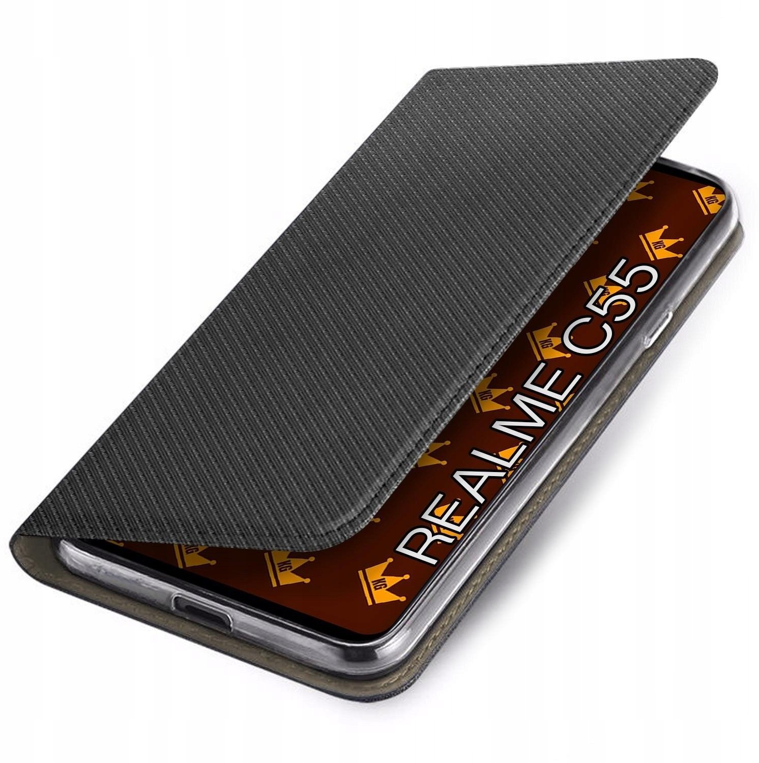 Hello Case Etui z Klapką Do Realme C55 Czarne, Zamykane, Magnetyczne, Kabura Szkło CLND3516