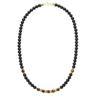 Naszyjniki męskie - Pozłacany naszyjnik męski kulki czarnego onyksu i brązowe tygrysie oko - Manoki - miniaturka - grafika 1