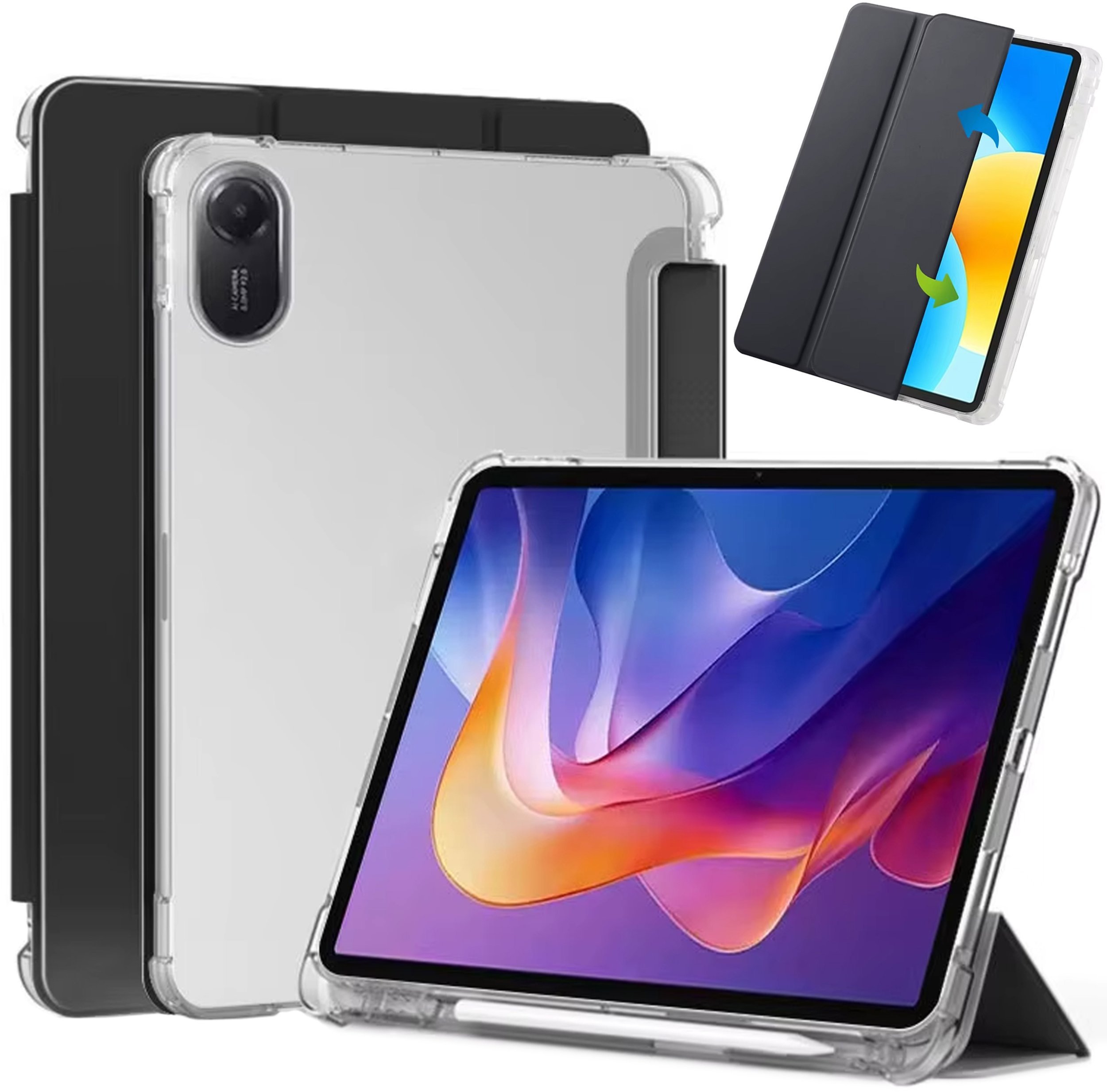 Etui na tablet 4kom.pl Etui do Xiaomi Redmi Pad 2 11 2025 - przezroczyste z miejscem na rysik i podstawką, czarne