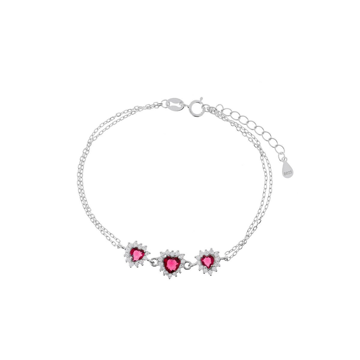 Srebrna 925 Bransoletka Serce Czerwonego Blasku