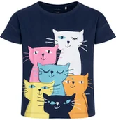 Bluzki dla dziewczynek - T-shirt z krótkim rękawem dla dziewczynki, z kolorowymi kotami, granatowy 9-13 lat - miniaturka - grafika 1