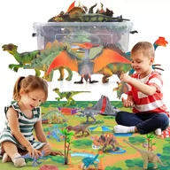 Figurki dla dzieci - DUŻY ZESTAW FIGURKI DINOZAUR JURASSIC 12 szt + MATA Tyrannosaurus Rex - miniaturka - grafika 1