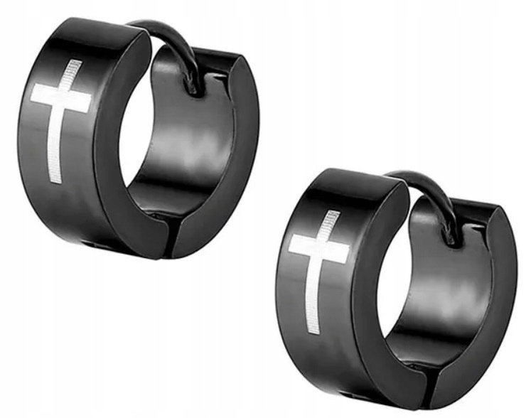 HUGGIE Kolczyki Do Uszu Ze STALI Krzyż Krzyżyk Gothic Punk Rock