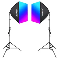 Lampy studyjne - Zestaw studyjny Neewer NK800 dwa softboxy + żarówki RGB 24W 2700-6500K + statywy + wrota Neewer - miniaturka - grafika 1