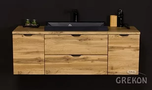 Szafka łazienkowa wisząca z czarną umywalką nablatową dąb naturalny 120 cm Victa Gante - Szafki łazienkowe - miniaturka - grafika 1
