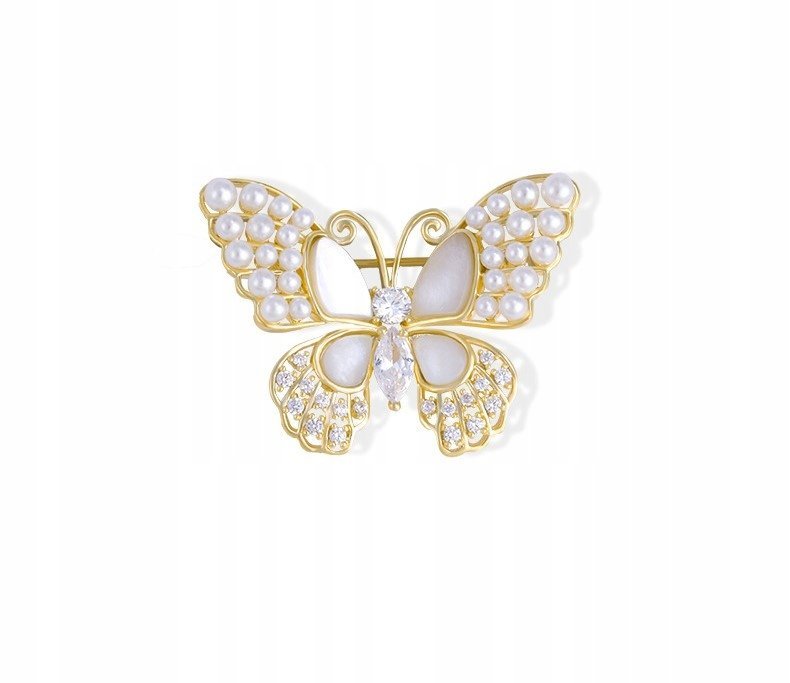 wyjątkowa BROSZKA kolor złoty OZDOBA do ubrań MOTYLEK cyrkonie perełki