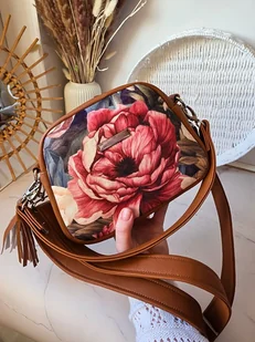Torebka Box Ada Kwiaty Piwonie Brązowa Ekoskora - Torebki damskie - miniaturka - grafika 1