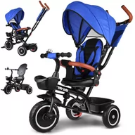 Wózki dziecięce - Rower trójkołowy z daszkiem, 3w1, Tiny Bike, rowerek w kolorze niebieskim - miniaturka - grafika 1