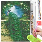 Zabawki kreatywne - Haft diamentowy mozaika zielony paw obraz diamond painting 40x30 cm - miniaturka - grafika 1