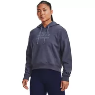 Bluzy sportowe damskie - Damska bluza treningowa z kapturem UNDER ARMOUR Essential Script Hoodie - szara - miniaturka - grafika 1