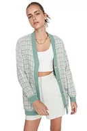 Swetry damskie - Trendyol Damski kardigan oversize standardowy dekolt w serek dzianinowy kardigan niebieski, NIEBIESKI, M - miniaturka - grafika 1