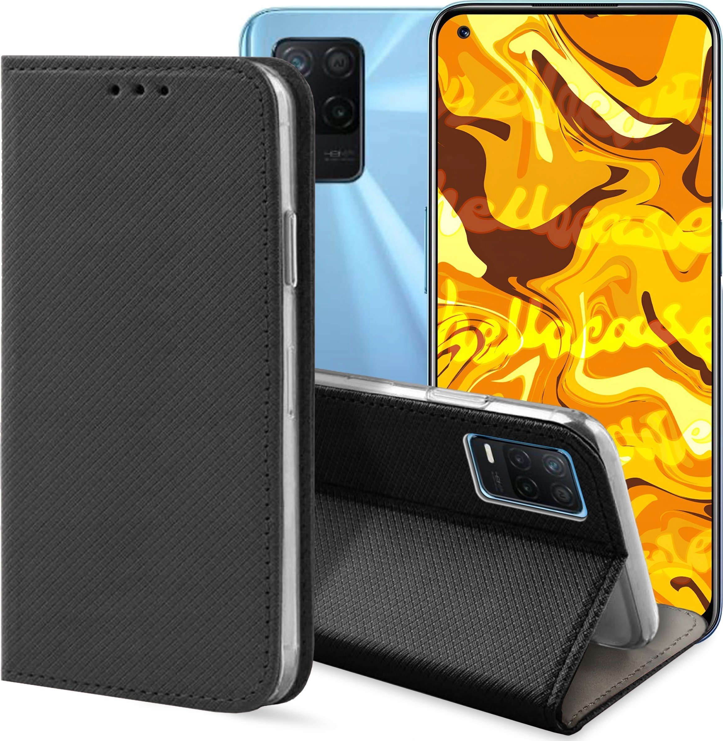 Hello Case ETUI Z KLAPKĄ DO REALME 8 5G CZARNE ZAMYKANE MAGNETYCZNE KABURA FUTERAŁ
