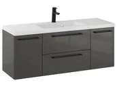 Szafki łazienkowe - Szafka Wisząca Z Umywalką RON 120 cm D - Titan Wysoki Połysk - Uchwyty Czarne Matowe - miniaturka - grafika 1