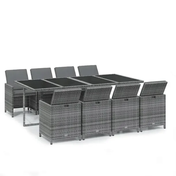 Zestaw Mebli Ogrodowych Rattan PE Szary, Stół 219x107x74 cm, Krzesło 52x