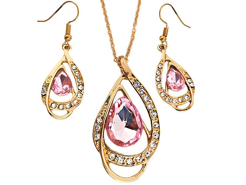 Komplet biżuterii różowe migdały krople