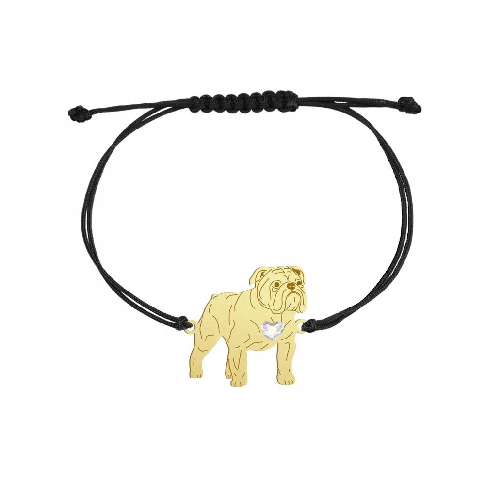 Bransoletka Złota z psem Bulldog Angielski 925 Sznurek Biżuteria GRAWER