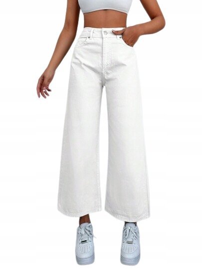 SHEIN JEANSY DAMSKIE BIAŁE GŁADKIE 7/8 SZEROKIE 34 1DB