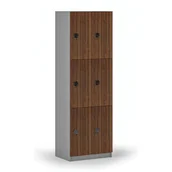 Szafki biurowe - Drewniana szafka skrytkowa, 6 schowków, zamek kodowy, szary/orzech - miniaturka - grafika 1