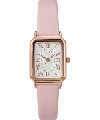 Timex Zegarek Damski Trend 21 mm, Różowy Skórzany Pasek, Biała Tarcza, Obudowa w Odcieniu Różowego Złota TW2Y01100