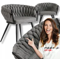 Krzesła - Krzesło Tapicerowane Szare Plecione Do Jadalni Salonu Glamour EMPOLI - miniaturka - grafika 1