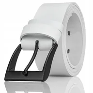 Paski - GRACIO Meski Pasek Biały Skorzany do SPODNI CZARNA KLASYCZNA Klamra PREZENT - miniaturka - grafika 1