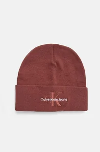Calvin Klein Jeans czapka bawełniana kolor czerwony z grubej dzianiny bawełniana K50K512460 - Czapki męskie - miniaturka - grafika 1