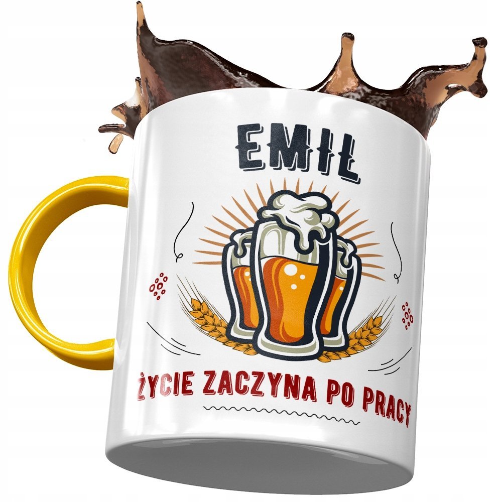 Kubek Żółty dla Emila Kolegi Prezent na Urodziny z Nadrukiem ze Zdjęciem + Opakowanie na prezent (wzór 02)