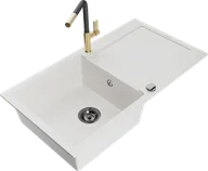 Zlewozmywaki z baterią - Mexen Leo zlewozmywak granitowy 1-komorowy z ociekaczem i baterią kuchenną Flora, biały - 6501-20-670401-57-B - miniaturka - grafika 1