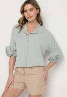 Koszule damskie - Jasnozielona Koszula z Aplikacjami Kwiatów 3D Tenemara - miniaturka - grafika 1