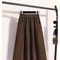 Spódnice - TEMU Sukienka z Kordem dla Kobiet, Średniej Długości, Wiosna 2025, Zakrywająca Brzuch, Spódnica z Elastycznym Pasem dla Pań - miniaturka - grafika 1