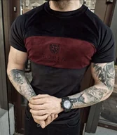 Koszulki męskie - Koszulka welurowa męska czarno-bordowa Furia - miniaturka - grafika 1