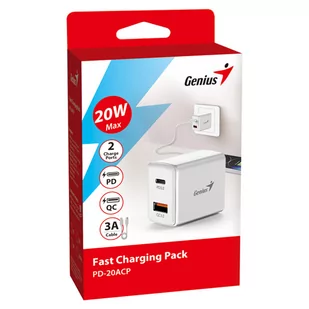 Genius Zasilacz / sieciowy adapter 20W, 2-portowy, USB-C, USB-A, PD-20ACP - Ładowarki do telefonów - miniaturka - grafika 3