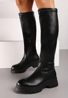 Kozaki damskie - Czarne Kozaki z Dopasowaną Cholewką i Grubą Podeszwą Eziena - miniaturka - grafika 1