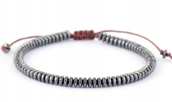 Bransoletka męska fajny kształt dysku hematyt ręcznie robione koraliki
