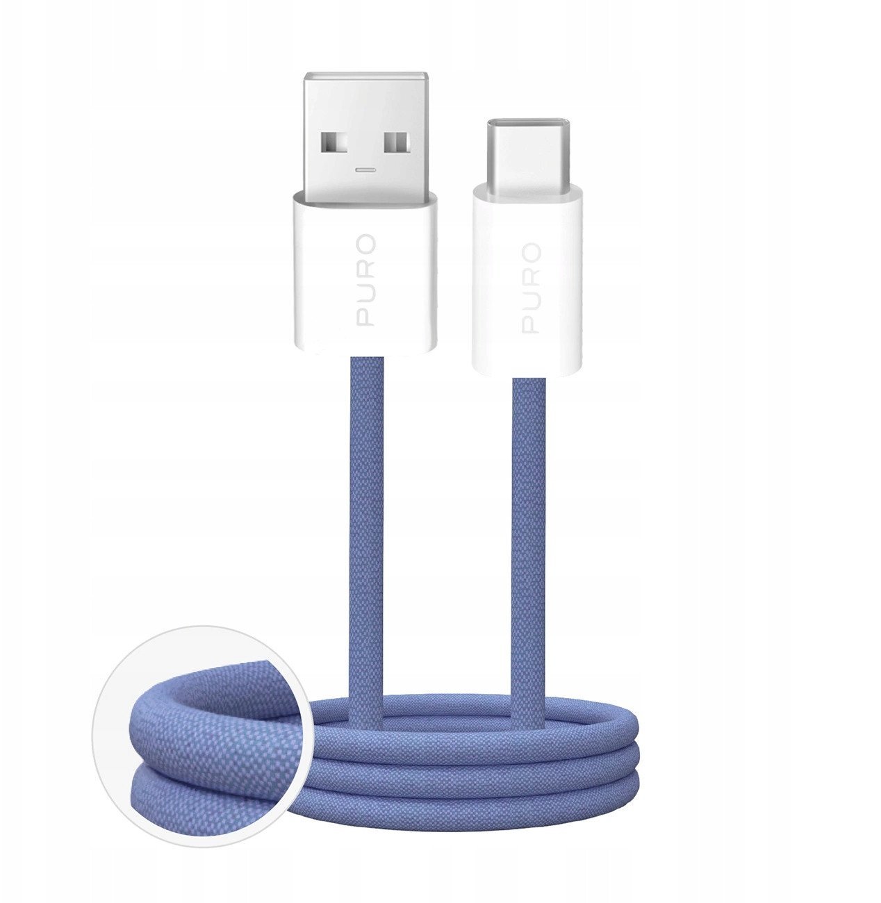 Kabel Puro Fabrik 2.0 10W USB-A - USB-C w oplocie 1,5 m - niebieski