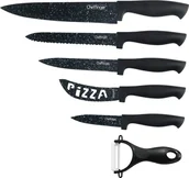 Obieraczki - 6-częściowy zestaw noży (5 noży i 1 obieraczka) w składanym pudełku z magnetycznym zamknięciem ostre noże nóż kuchenny nóż szefa kuchni nóż do pizzy motyw 1 - miniaturka - grafika 1