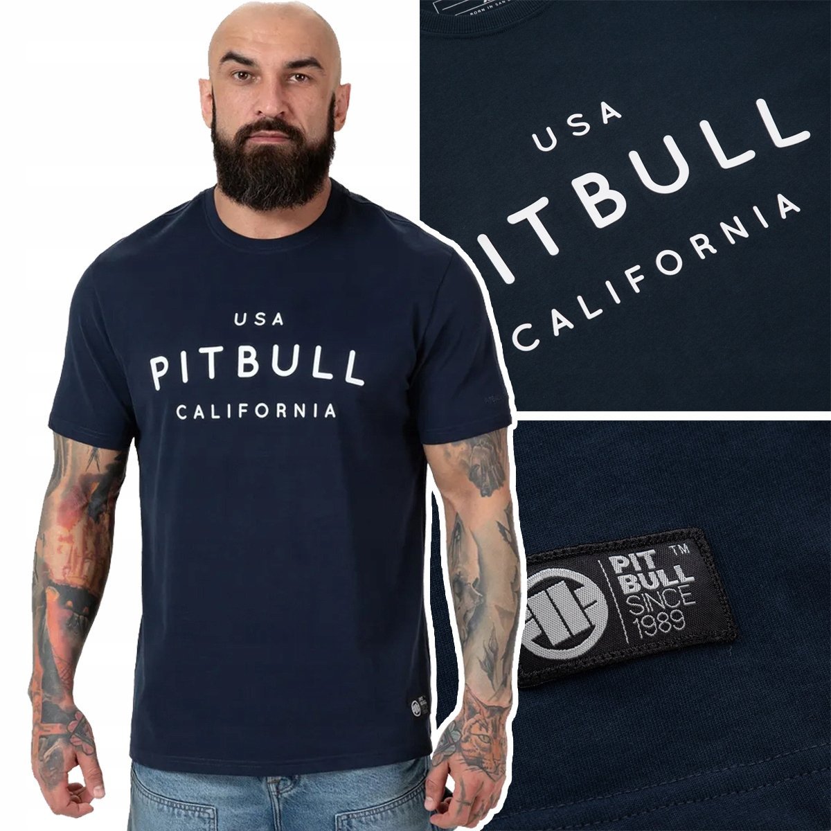 Koszulka T-Shirt Bawełniany Męski Pit Bull Usa Cal. Granatowy R. S